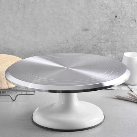 Présentoir rotatif de 25 cm pour la décoration de gâteaux, table à gâteaux rotative professionnelle en aluminium, pour la décoration de gâteaux à domicile, blanc (1/5)