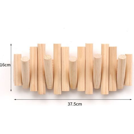 Lntyq Patère Murale 5 crochets, en Bois Naturel, 37,1x16,5x4,4 cm