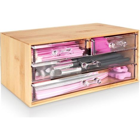Organizador maquillaje hs decoration marrón madera bambú