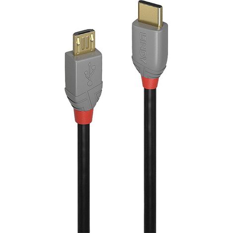 LINDY Câble USB USB 2.0 USB-C® mâle, USB-Micro-B mâle 0.50 m noir, gris 36890 (1/4)