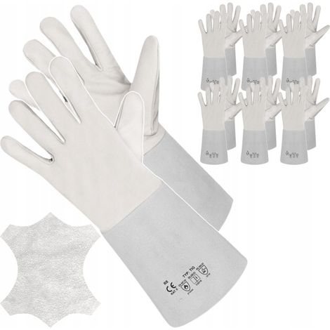 Guanti da lavoro lunghi in pelle di capra per saldatura TIG, con polsino, 6 paia.