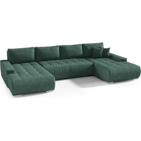 Wohnlandschaft Sofa mit Schlaffunktion VOGAR Stoff Aston Flaschengrün (1/4)
