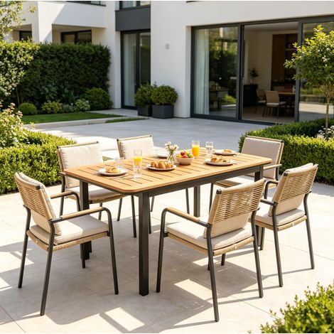 Gartentisch 127 x 70 x 75 cm, Tischplatte in Holzoptik, Metallgestell, braun HAVRYA (1/5)