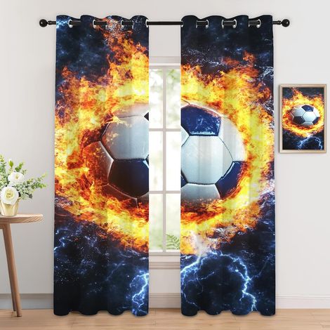 Rideau Occultant Football - Décoration Football, Rideau Thermique Motif Garçon Ballon Sport Cool, Lot de 2 Rideaux Opaque à Oeillets pour Fenetre Chambre Salon, 140x160 cm (LxH) I429 - 2x L 140 X H 16 (1/5)