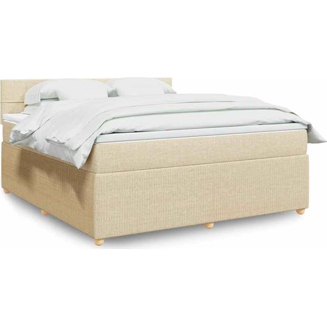 Cama box spring con colchón tela color crema 180x200 cm (1/5)