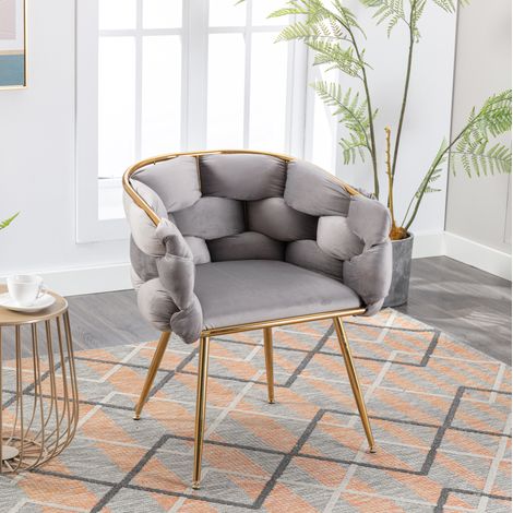 Sillón auxiliar moderno de terciopelo gris con patas metálicas doradas, 150 kg DESVIAE (1/5)