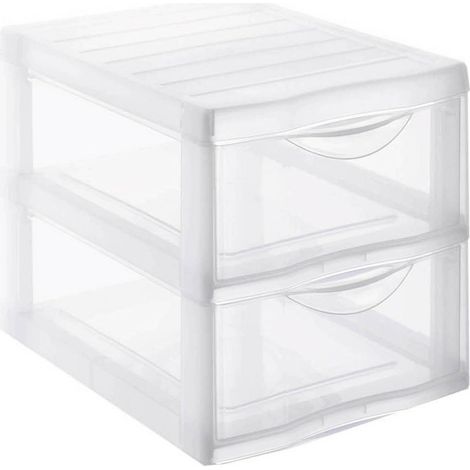 tour de rangement plastique A4, 2 tiroirs, transparent (1/4)