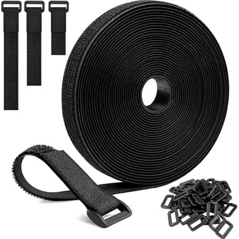 10m x 2cm Sangles de Câble Réglables Noires avec 50 Boucles, Heavy Duty Storage Straps, Bande Cable, Ajustables, Découpables, Réutilisables pour Fixer Câbles, Tuyaux, Tubes et Plus, Noir - (1/5)