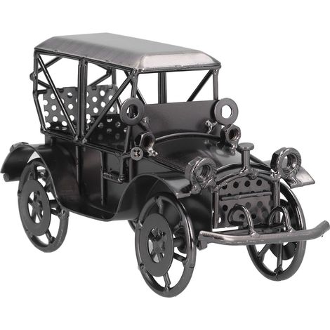 Voiture Déco Rétro Gris Classique Modèle Ancien Fer Artisanal Antiquité Ornement pour Maison Bureau