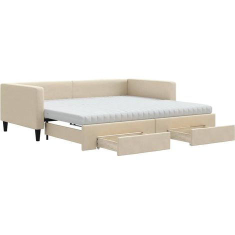 Maison Exclusive - Tagesbett Ausziehbar mit Schubladen Creme 100x