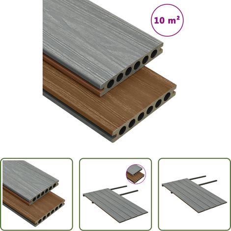 Panneau de terrasse - Panneaux de terrasse et accessoires WPC Marron/gris 10 m² 2,2 m (1/5)