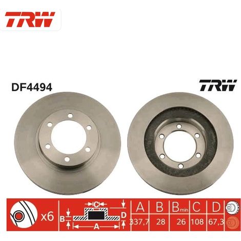 Lot de 2 Disques de frein TRW DF4494 TOYOTA 43512-60150 43512-60151 43512-60160