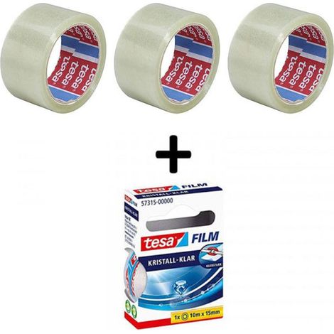 Lot de 3 rubans emballage adhésif transparent Tesa + 1 ruban adhésif invisible