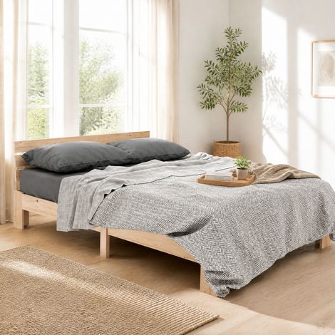 Lit 140x200 en pin massif naturel avec sommier HAVRYA (1/5)