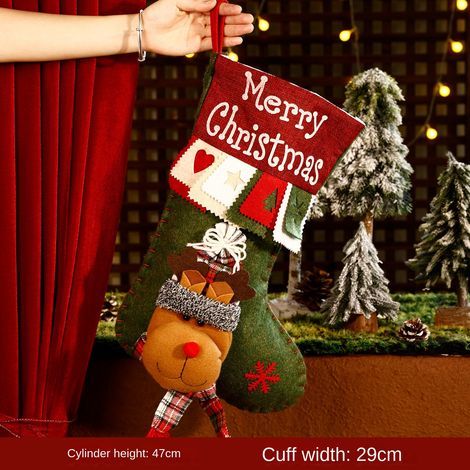 Grande chaussette de Noël flocon et renne, sac cadeau décoratif à suspendre, décoration festive pour sapin, cheminée et maison (1/5)