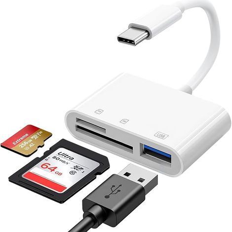 Lettore Schede SD, SD Card Adattatore USB Con Micro e Porta Card Reader Macchina Fotografica per 17 Air 16 15 Pro Max, iPad, Camera (1/5)