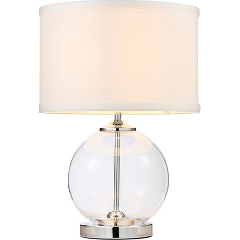 Litecraft Rhonda Table Lamp Small Globe Glass Base With White Shade - Chrome (1/5)