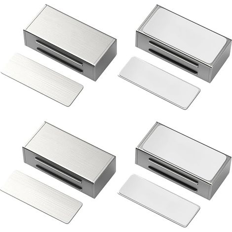 4 x Adhesive Cupboard Door Magnets, 65 x 25 x 14 mm, Magnetic Cupboard Door, No Drilling Required, Magnet for Door Cabinets, Furniture Doors, Balcony Doors (Silver) (1/5)