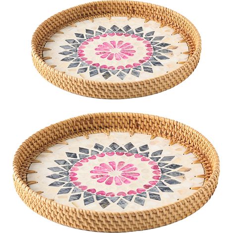 Corbeille en Osier Artisanal pour Fruits/Pains avec Coquillages Colorés pour Salon, Multipurpose: 2 Plates de Stockage (1/5)