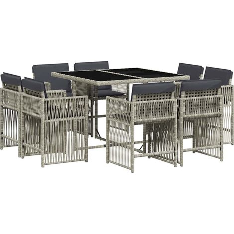 9 Piece Garden Dining Set with Cushions Light Grey Poly Rattan vidaXL (1/5)