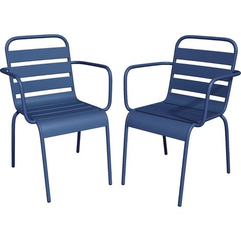 Lot de 2 fauteuils de jardin empilables en métal - Bleu nuit - MIRMANDE de MYLIA