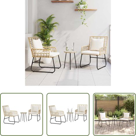 Gartenstuhl - Garten Essgruppe 3 pcs Braun und Creme Poly-Rattan (1/5)