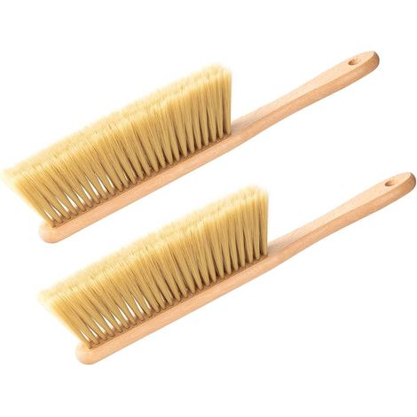 Balai à main avec manche en bois - Brosse à poussière à poils doux pour nettoyer voiture/lit/canapé/courants d'air/jardin/meubles/vêtements - Lot de 2 (1/5)