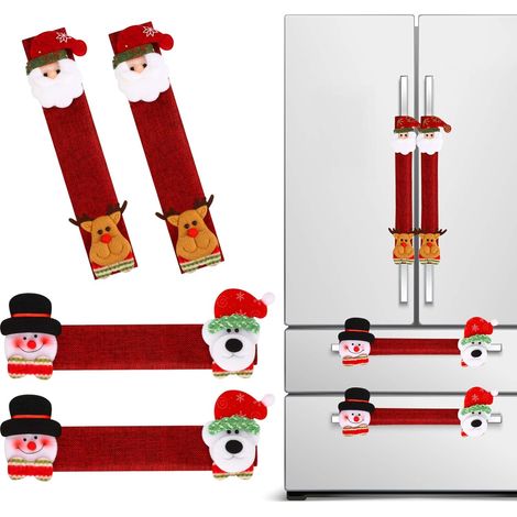 DOLASO 4 Stück weihnachtliche Kühlschrank-Türgriffabdeckungen, Schneemann, Küchengerät, Mikrowelle, Geschirrspüler, für Weihnachtsdekorationen (dunkelrote Weihnachten) (1/5)