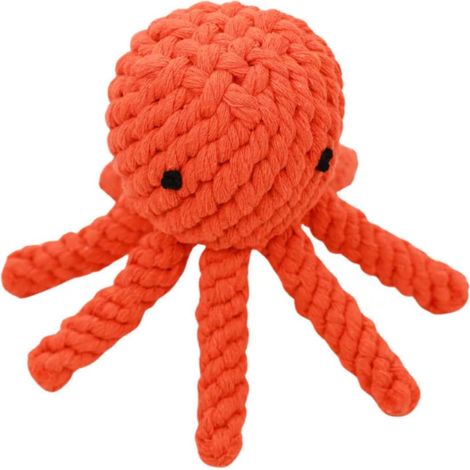 Toy Tough 4 Zoll handgefertigtes Öko-Baumwollseil-Hundespielzeug Oktopus mit natürlichen, ungiftigen Farbstoffen - Hunde-Oktopus-Spielzeug für kleine Hunde (Orange, Klein)