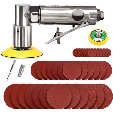 Mini meuleuse d'angle pneumatique 50 mm – Vitesse 15000 tr/min – Pression 6.3 KG – 40 tampons de ponçage 80/120/240/320 – Pour espaces restreints - 320mm- (1/5)