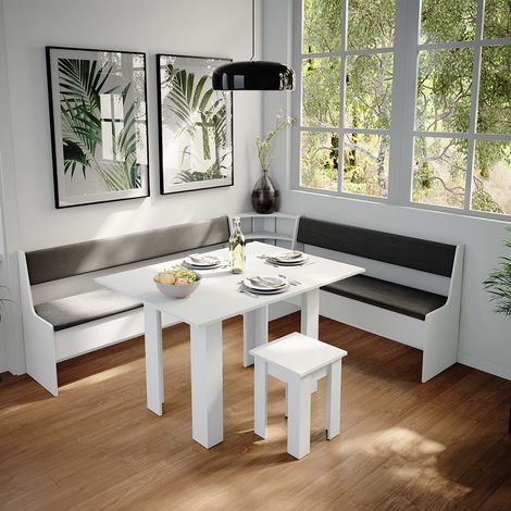Eckbankgruppe Roman, Weiß, 210 x 41.5 cm mit Tisch, Vicco