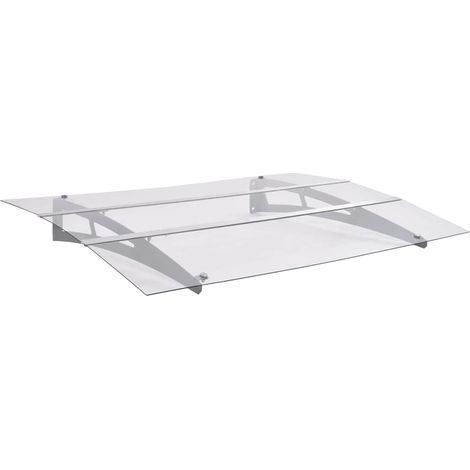 Marquise-Auvent de porte argenté et transparent 120x90 cm polycarbonate (1/5)