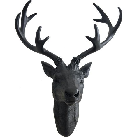 Deko Hirschgeweih schwarz - 40 cm - Hirschkopf Wanddeko zum aufhängen