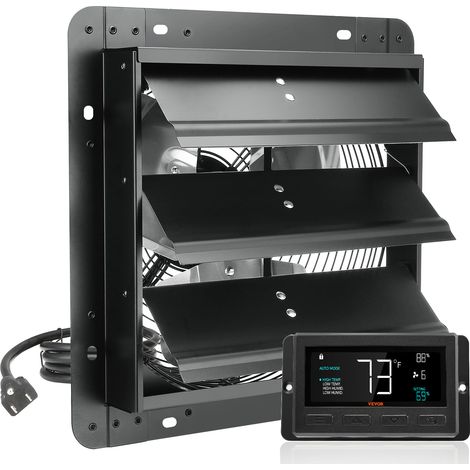 VEVOR Ventilateur deextraction a volets, 30,5 cm avec controleur de temperature et dehumidite, extracteur deair de grenier mural reglable a vitesse variable, 1500 m³/h, moteur EC, pour serre, garage