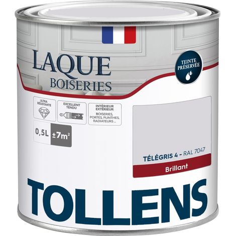 Peinture Laque - Ultra Résistante aux lessivages - TOLLENS - Multisupport boiseries, murs, meubles - Brillant - Télégris 4 - 0,5L = 7m2