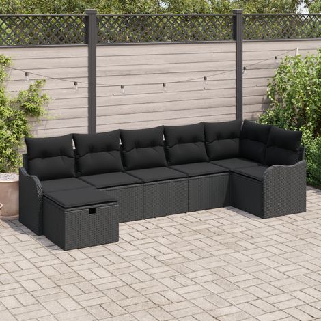 vidaXL Ensemble de Canapés avec coussin 7 pcs Noir polyrotin (1/5)