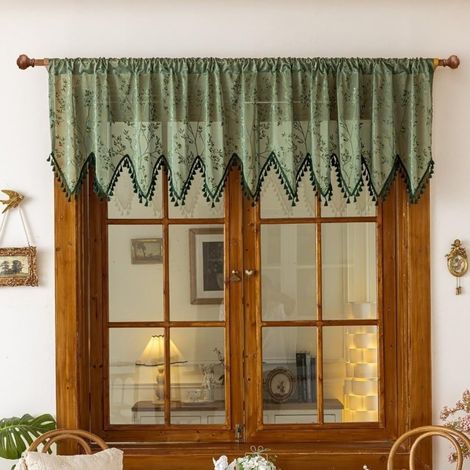 Rideau Voilage Festonné – Enfile-Tringle – Court – Pour Cuisine, Salon, Chambre – Toit de Fenêtre – Décoration Murale-14060cm (1/5)