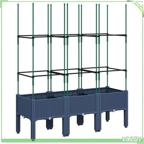Jardinière avec treillis - FAFEICY - 367956 - 120 x 40 x 142,5 cm - bleu gris - PP aspect rotin (1/5)