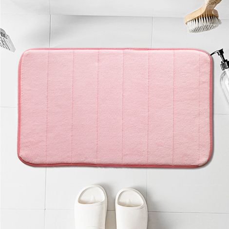 Schlichte korallenfarbene Samt-Fußmatte mit Polka-Dots für Küche, Bad und Toilette, hellrosa saugfähige Matte, 40 x 60 cm. (1/4)
