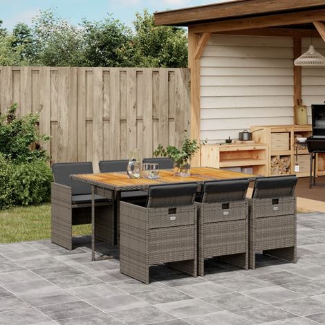 Salon de jardin 7 pièces avec 6 chaises et coussins, résine tressée gris et marron - PANGIVO (1/5)
