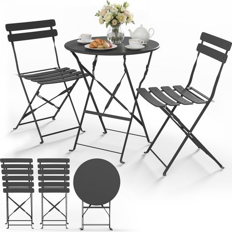 Ensemble de Bistrot Pliant Mobilier de Jardin en Métal 3 Pièces avec 1 Table et 2 Chaises Résistant aux Intempéries et aux UV pour Balcon Terrasse et Jardin Gris (1/5)