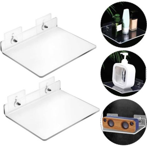 Étagère flottante acrylique transparente - 2 pièces, petite fixation murale autocollant ou percé - Pour cuisine salle bain Corvina (1/5)