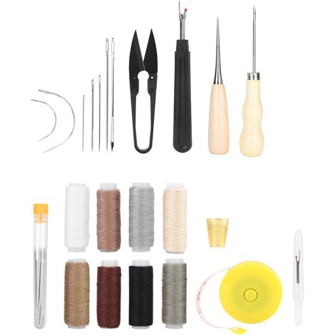 31Pcs Leather Sewing Tools Kit with Scissors Sewing Needles Punch Thimble Threads Set (1/5)