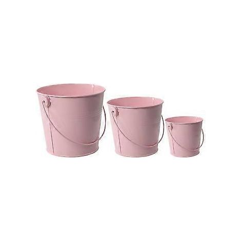 Lot de 3 petits pots de fleurs ronds en métal avec poignée, pour balcon. (1/3)
