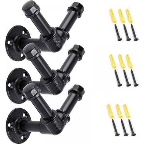 Set di 3 ganci appendiabiti industriali resistenti - Montaggio a parete - Stile vintage (tipo V) (1/4)