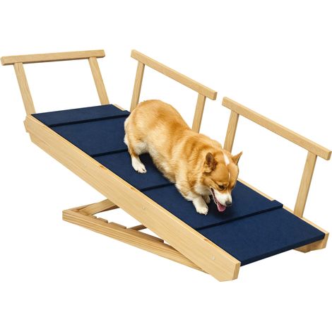Rampe pour chien réglable en hauteur, pliable, avec barrière, pour chiens jusqu'à 40 kg, cadre en bois, 85 x 40 x 61 cm, noire