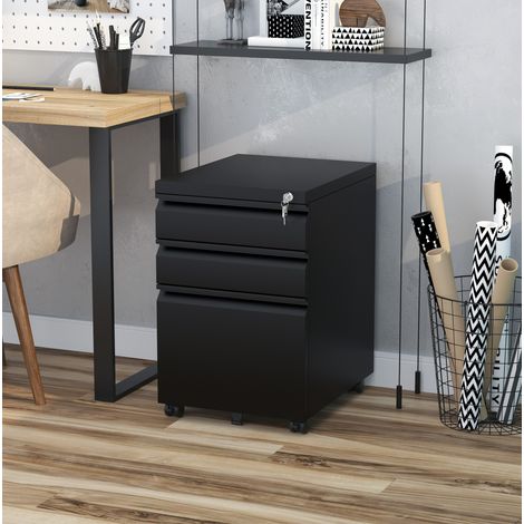 Archivador con ruedas de 3 cajones, acero negro, 39 x 48 x 60 cm HAVRYA (1/5)
