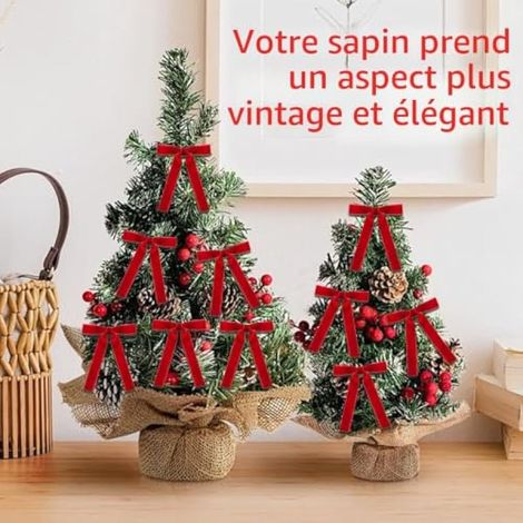 Ensemble de 12 nœuds en velours rouge pour décoration de sapin de Noël, nœuds de Noël avec liens torsadés, nœud de sapin vintage, décoration classique pour guirlande, sapin, cheminée, port (1/3)