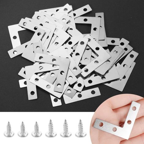 APEX Lot de 40 équerres plates en métal - 38 x 38 mm - Connecteur plat - En forme de L - Angle d'angle plat en métal - 90 ° - Avec vis - Pour armoire, table, chaise (1/5)