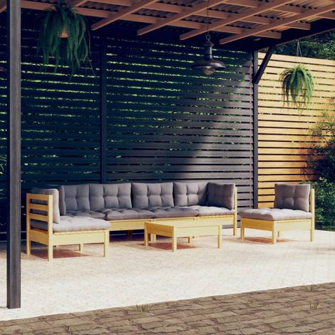 7-tlg. Garten-Lounge-Set mit Grauen Kissen Kiefer Massivholz vidaXL (1/5)